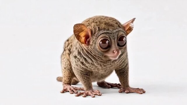 Tarsius Primate Isolated on White Background 4K