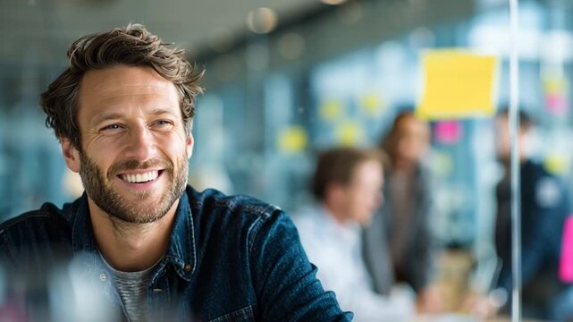 Professional Working in Open Office With Team Behind