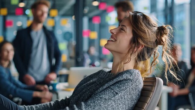 Professional Working in Open Office With Team Behind