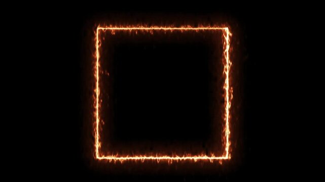 Abstract square fiery frame video animation with copy space and alpha channel