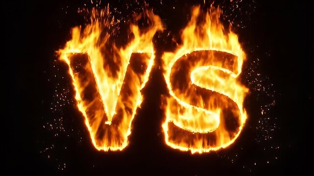The letters VS engulfed in intense orange flames against a dark background, symbolizing conflict or comparison.