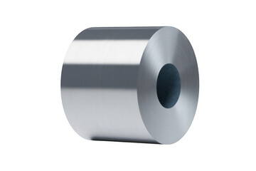 Roll of silver metal sheet coil isolated on a transparent background