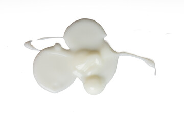 A high-resolution 45MP photograph of yogurt spilled on a white surface is perfect for cutting out and using.