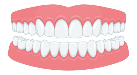 Fototapeta premium Illustration of a full set of human teeth, upper and lower jaws, with perfect white enamel