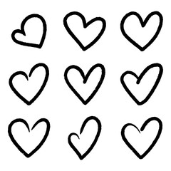 Collection of hand drawn heart shape doodle icons for valentine day decoration