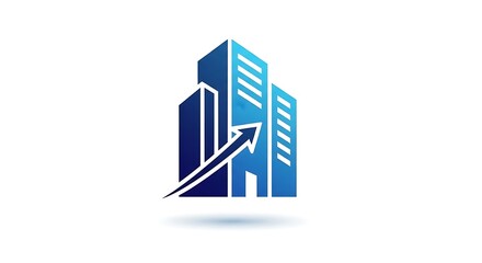 Fototapeta premium Modern building logo with arrow showing growth and business success
