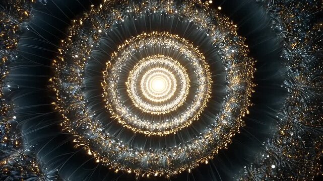 Abstract spiral pattern with glowing lights and intricate details creating a mesmerizing visual effect