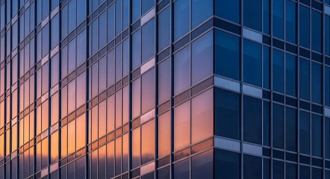 Modern glass skyscraper exterior with reflective windows and geometric design