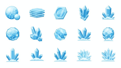 Collection of blue crystal formations and minerals displayed in a grid layout