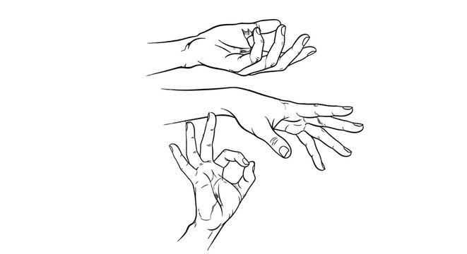 Simple line drawing of two hands reaching out to each other.
