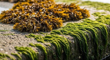 Moss growing on stone surface outdoors.