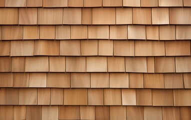A close-up view of wooden shingles arranged in a uniform pattern, showcasing their natural texture and warm tones.