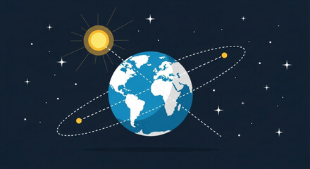 Earth orbits the sun with moons in space illustrating astronomy and the solar system