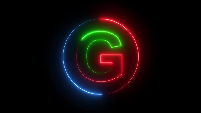 A colorful neon Google logo video plays on a dark background