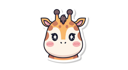 Cute cartoon giraffe head sticker with big sparkling eyes and blush cheeks