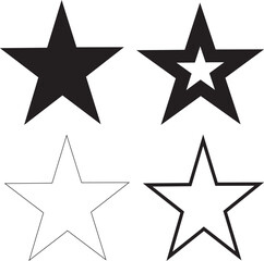 Set of four graphic star symbols including solid black, outlined, and nested star shapes