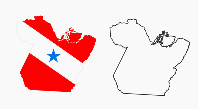 Par&aacute; State Brazil Map Set &ndash; Colored Flag Version and Black Outline Map Vector Illustration