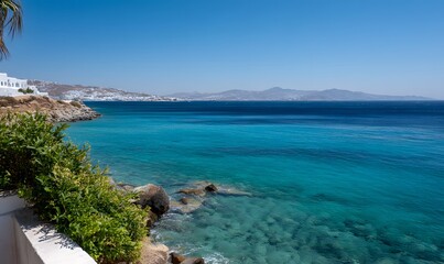 mykonos ocean view, green water