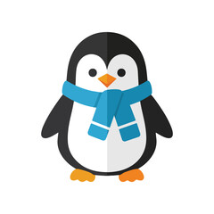 Obraz premium Cute Cartoon Penguin Icon Wearing a Blue Scarf