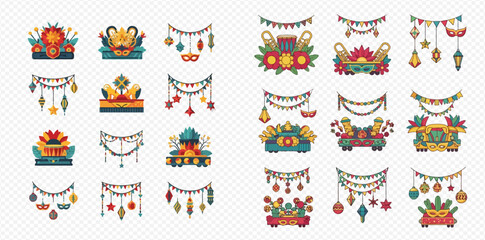 Fototapeta premium Set of festive decorative elements and garlands for celebrations and holidays.