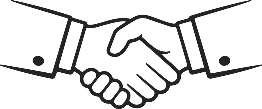 Outline drawing of two hands firmly shaking signifying partnership agreement greeting business deal closing or successful negotiation

