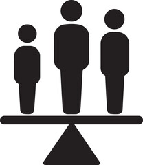 Vector black silhouette people on balance scale icon, equality concept, justice, equal rights, isolated on white