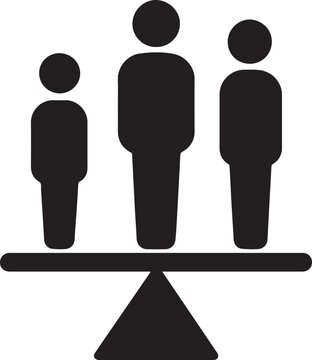 Vector black silhouette people on balance scale icon, equality concept, justice, equal rights, isolated on white
