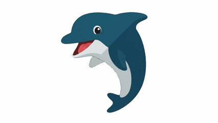 Obraz premium Playful blue dolphin jumping out of the water in a cheerful cartoon style.