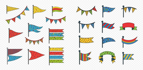 Colorful collection of festive flags, pennants, and banners for celebrations and events.