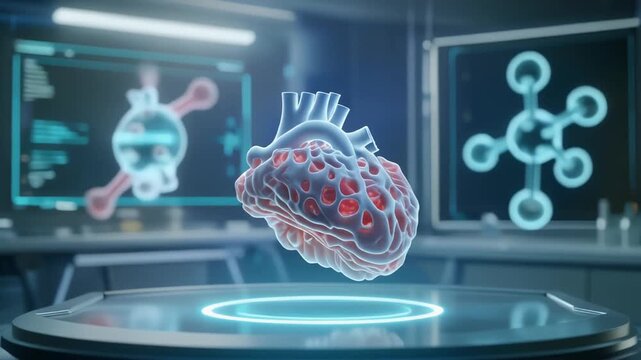 Bioprinted translucent organ scaffold glows softly within a high-tech lab setting