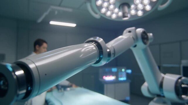 Slender robotic surgical processor architecture over sterile operating field with precision joints and smooth metallic finish