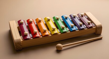 Vibrant colorful xylophone with wooden mallet for kids music education