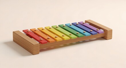 Obraz premium Colorful wooden xylophone with rainbow keys and mallets