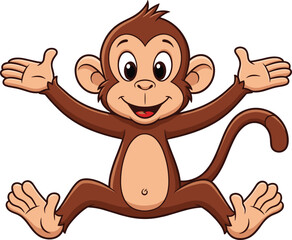 Fototapeta premium Playful cartoon monkey illustration with big smile, expressive eyes, curved tail, friendly character design for children’s educational and fun projects