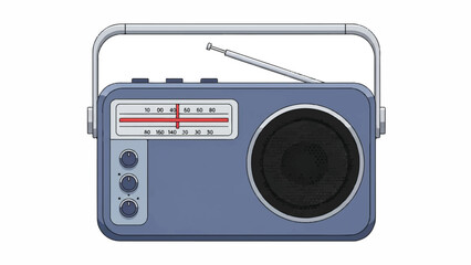 Obraz premium Vintage portable radio with retro blue casing, large speaker, dial and antenna in a nostalgic design.