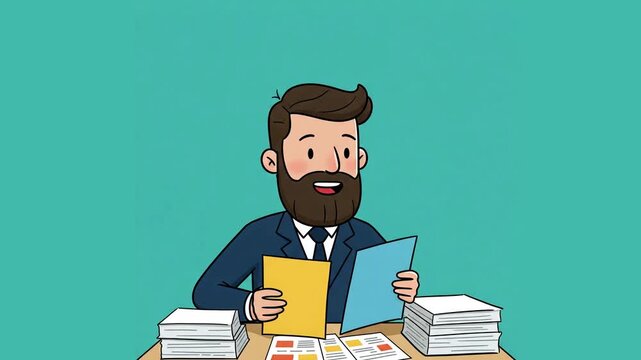 businessman with papers and files illustration animation