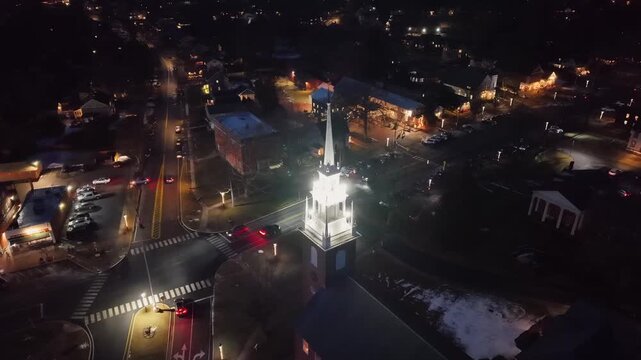 Winter aerial view featuring the First Church of Christ in Old Wethersfield, Connecticut