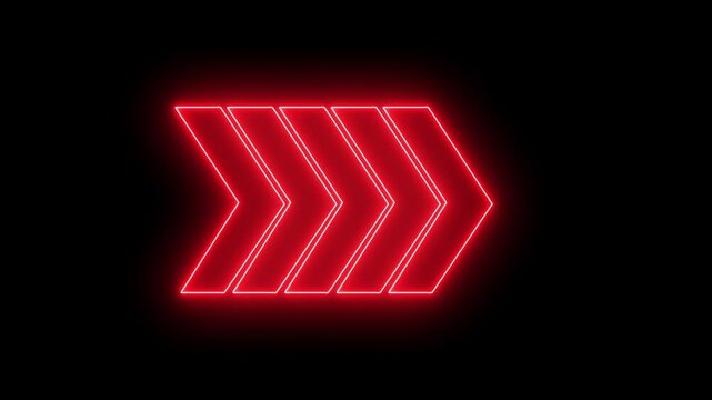 Glowing neon right side moving Arrow Loop Animation. Direction concept neon arrow icon. Arrows indicates the direction of the overlay video layer and looping neon line arrow icon animation.4k