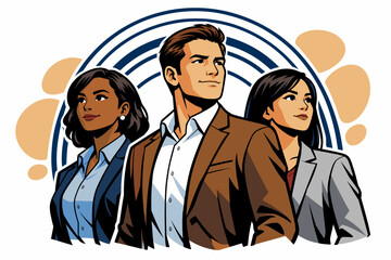 Diverse professional team standing together confidently.