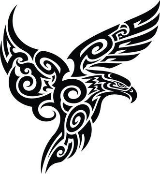 Majestic tribal eagle in soaring flight tattoo style artwork
