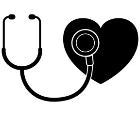 Stethoscope and heart shape, nursing instrument. healthcare silhouette icon minimalist