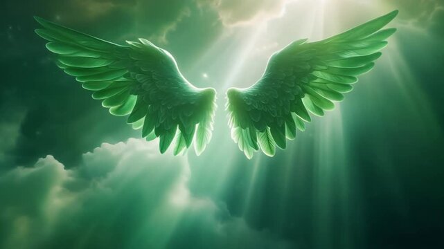 Luminous ethereal green wings bathed in diffuse heavenly light