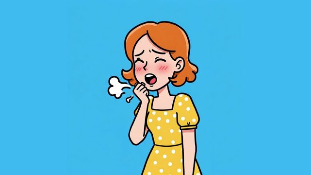 blonde woman coughing illustration animation