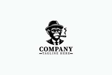 Obraz premium Gentleman Monkey Logo Collection – Vintage Gangster Ape Black and White Vector Illustration