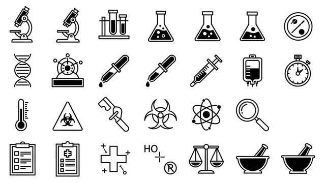 Science laboratory equipment and symbols.