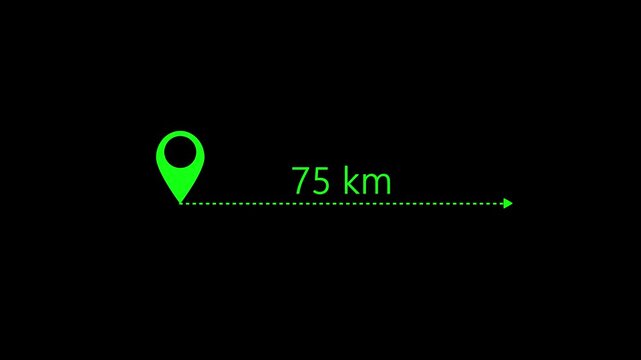 location icon . distance from one place to another is kilometer.location icon on black background . 75 km distance icon .location icon .