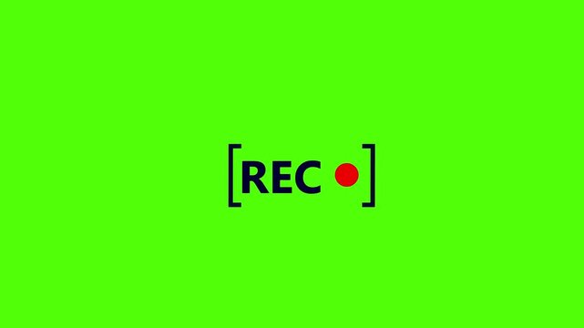 record icon animation .camera recording screen interface with rec indicator record icon . black color rec text and frem on green background .