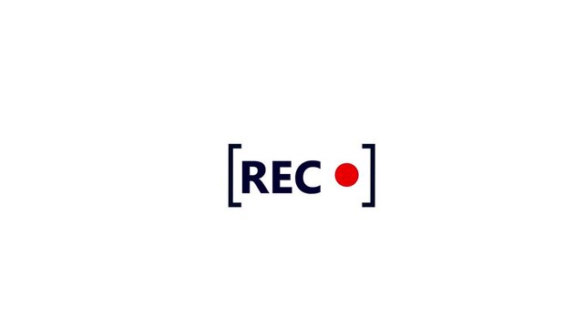 record icon animation .camera recording screen interface with rec indicator record icon . black color rec text and frem on white background .
