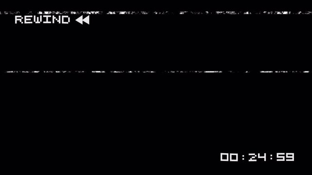 Vhs tape rewind screen overlay with 30 second timer. alpha channel 4k video