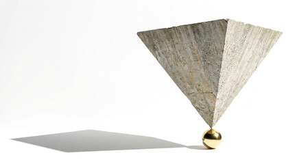 Business stability concept with heavy concrete balancing on small gold sphere.